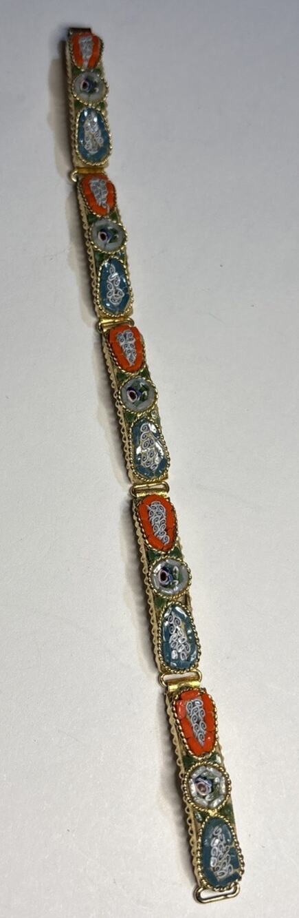 Multicolor Mosaic Link Bracelet Orange Blue Floral 5-Panel 7”